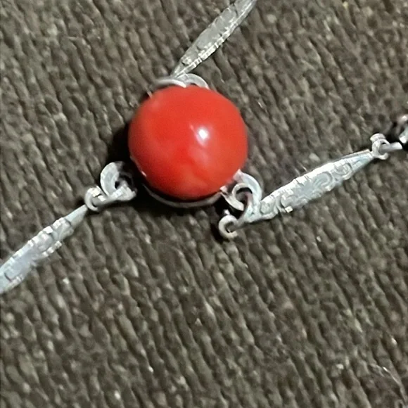 Sterling Vtg real solid Silver Red Carnelian Lavalier Necklace 16” Fine Jewelry